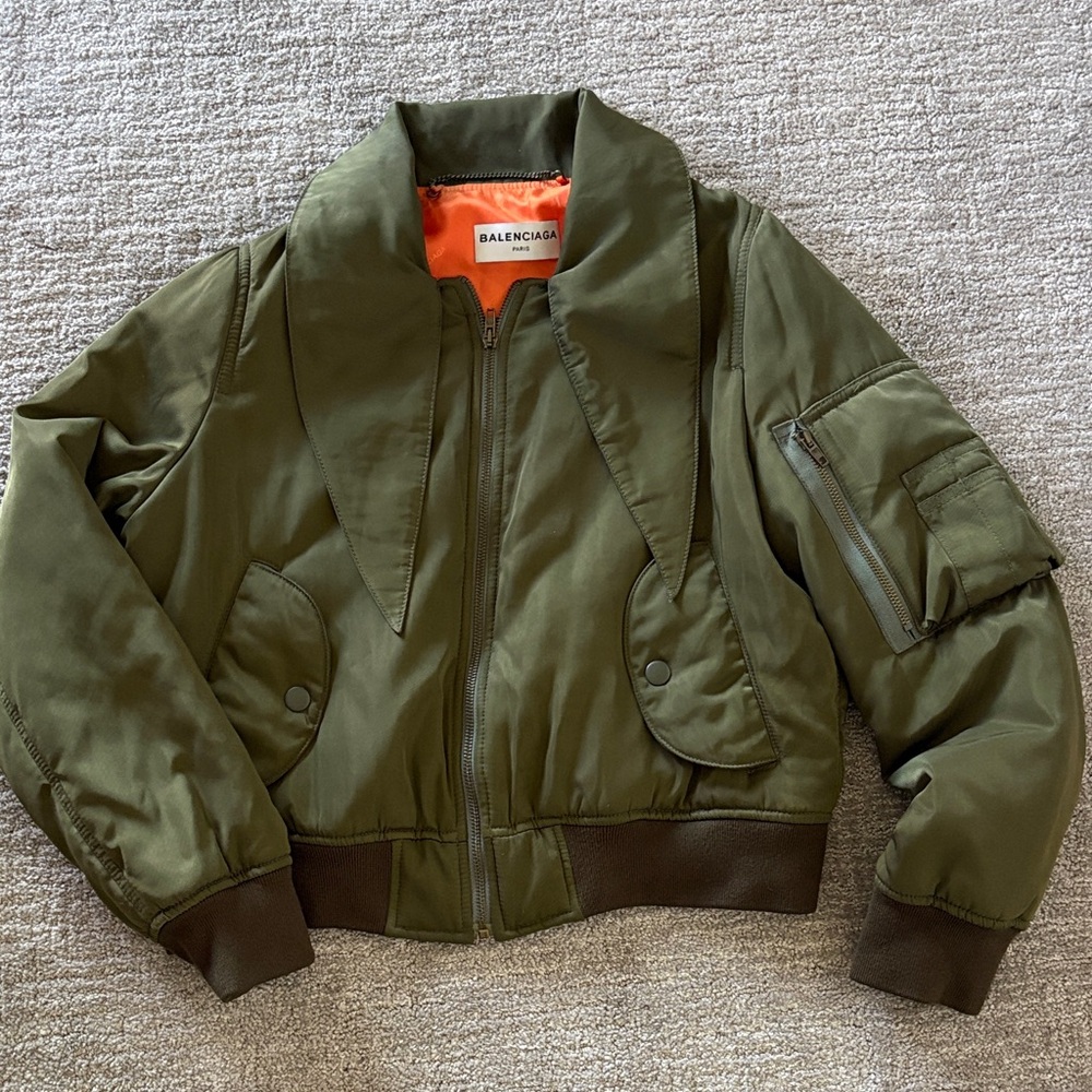 Balenciaga Green Bomber Jacket with Orange Lining